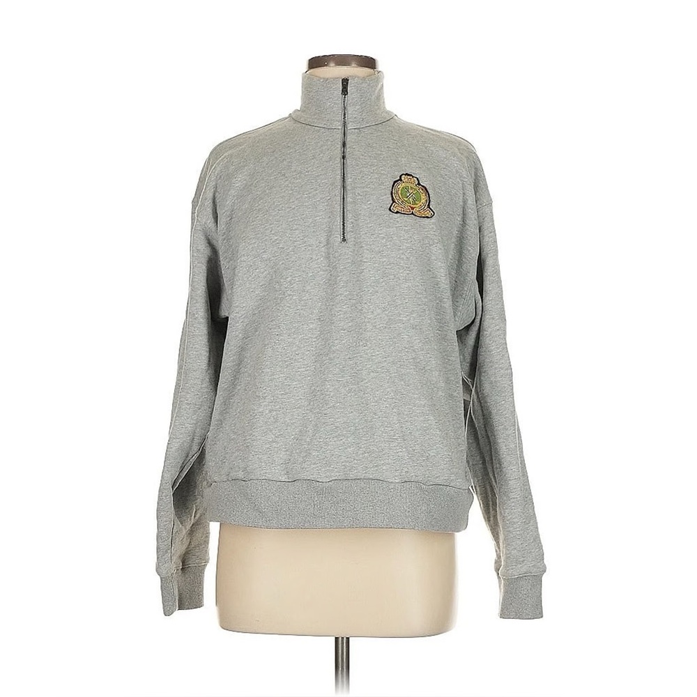 Favorite Daughter Gray Logo Patch Quarter Zip Sweatshirt